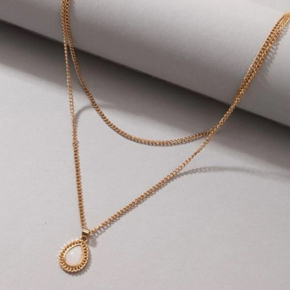 Gold Layered White Tear Drop Necklace